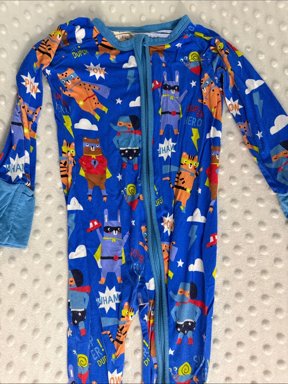 Little Sleepies Kids Blue Superhero Animal Print One-Piece Pajamas